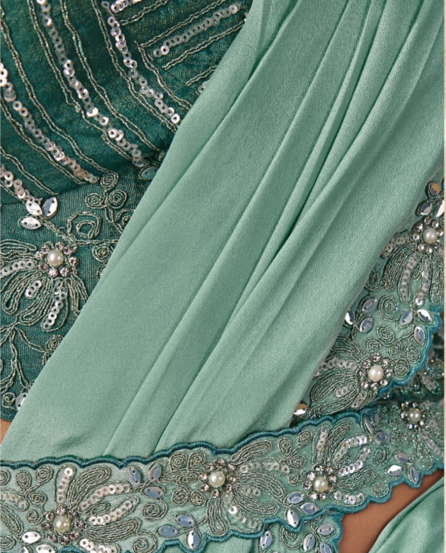 27110 - Sea Green Embroidered Wedding Party Designer Saree